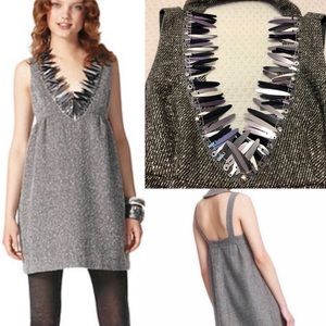 NEW Anna Sui Gray Tweed Embellished Dress